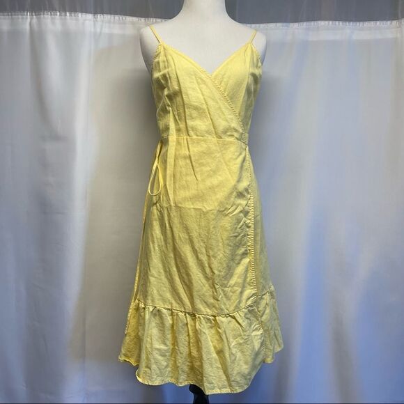GAP Cami wrap Ruffle linen Dress cream yellow - Picture 2 of 10